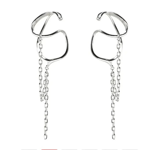 925 Sterling Silver Earring Cuffs Tassel Drop Ear Cuff No Pierce Earrings - Picture 6 of 6